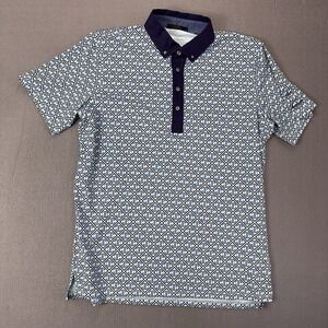 Greyson Polo Men's L Blue Geometric AOP Performance Golf Farmington Country Club